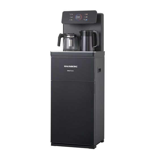 Dozator apa de podea multifunctional HAUSBERG HB-6030NG, cu amplasarea bidonului la baza si Tea Bar, Apa calda/rece, Ceainic, Fierbator, Racire cu compressor, Negru